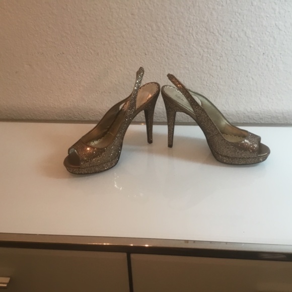 Lulu Townsend  bronze glitter sling back peep toe platform shoes 😍 - Picture 8 of 16